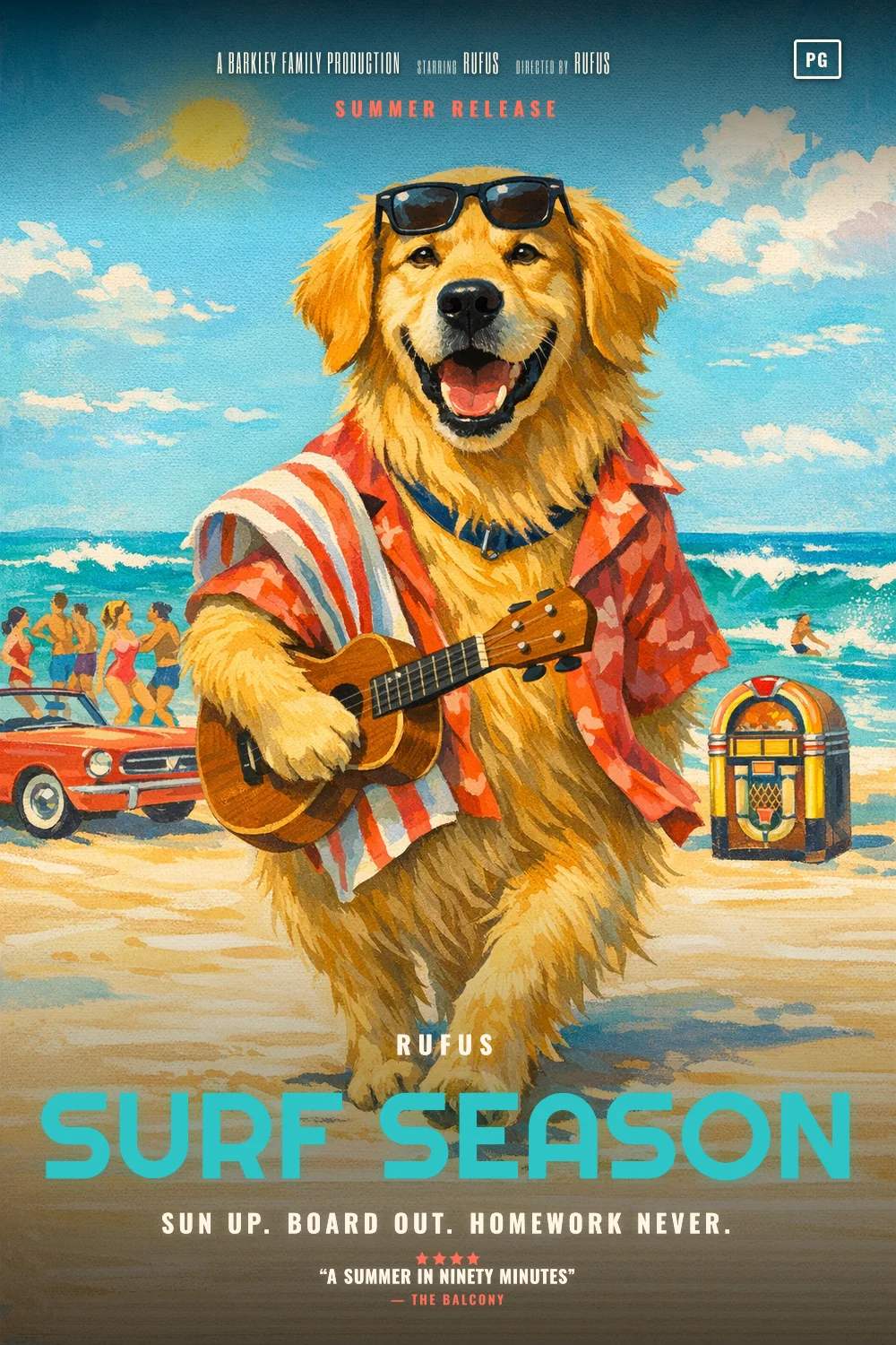 Rufus as the lead of a Beach Party 1963 poster: undefined
