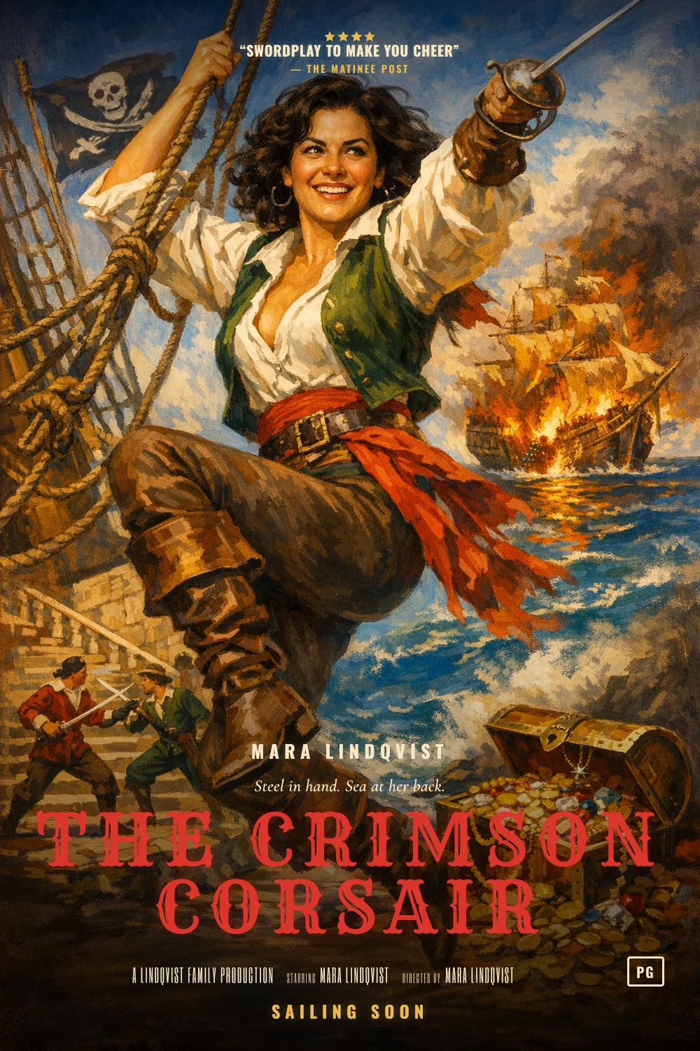 Mara as the lead of a Swashbuckler 1938 poster: Early three-strip Technicolor adventure, painted montage